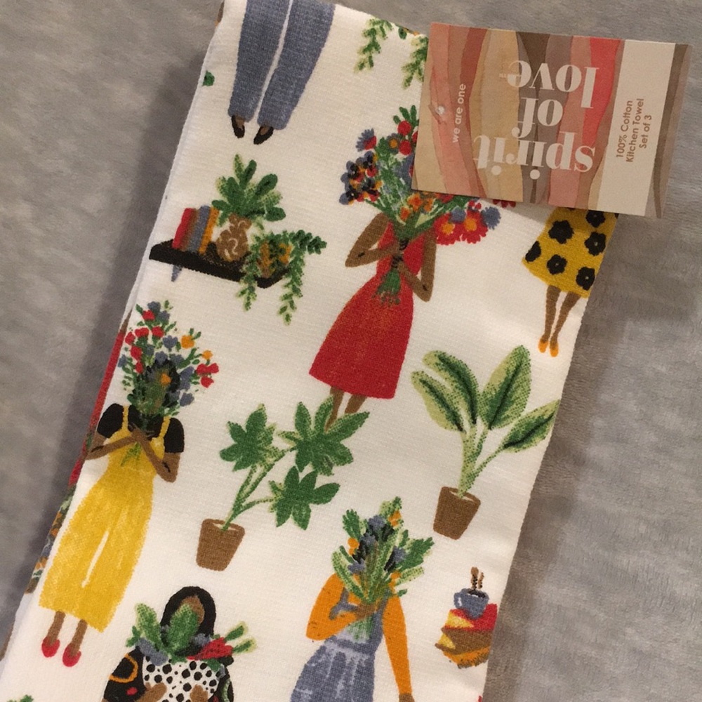 Spirit Of Love Tropical Girls Kitchen Towel Trio NWT set of 3 Cotton 18”x28”